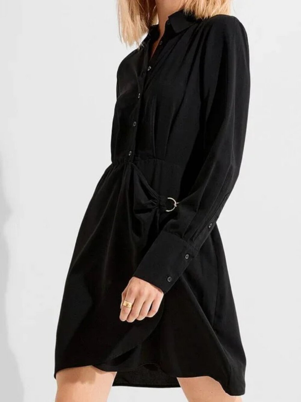 Pleated-waist wrap-style minidress Size XS